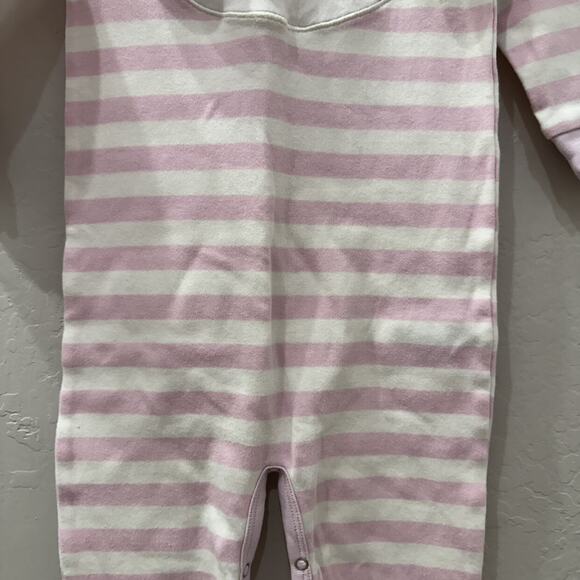 Green Cotton White Bunny Appliqué Pink Stripe Romper - Picture 4 of 7